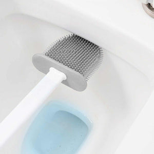 4 Pieces Toilet Bowl Brush Set with a white plastic handle and rectangular gray silicone bristle head