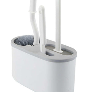 4 Pieces Toilet Bowl Brush Set with a white plastic holder, grey rim, and three white-handled brushes with varied heads