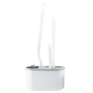 4 Pieces Toilet Bowl Brush Set with three white plastic brushes in a rounded holder with a grey rim