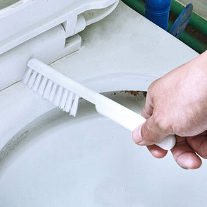 4 Pieces Toilet Bowl Brush Set with white plastic handle and dense bristles cleaning beneath the toilet rim