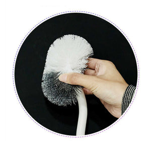 4 Pieces Toilet Bowl Brush Set featuring a white plastic handle and dense two-tone black and white spherical bristle head