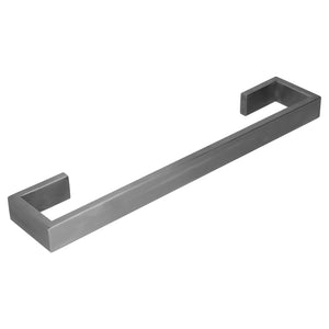 40cm Bath Towel Holder, brushed silver metal bar with angular open ends and a sleek rectangular profile