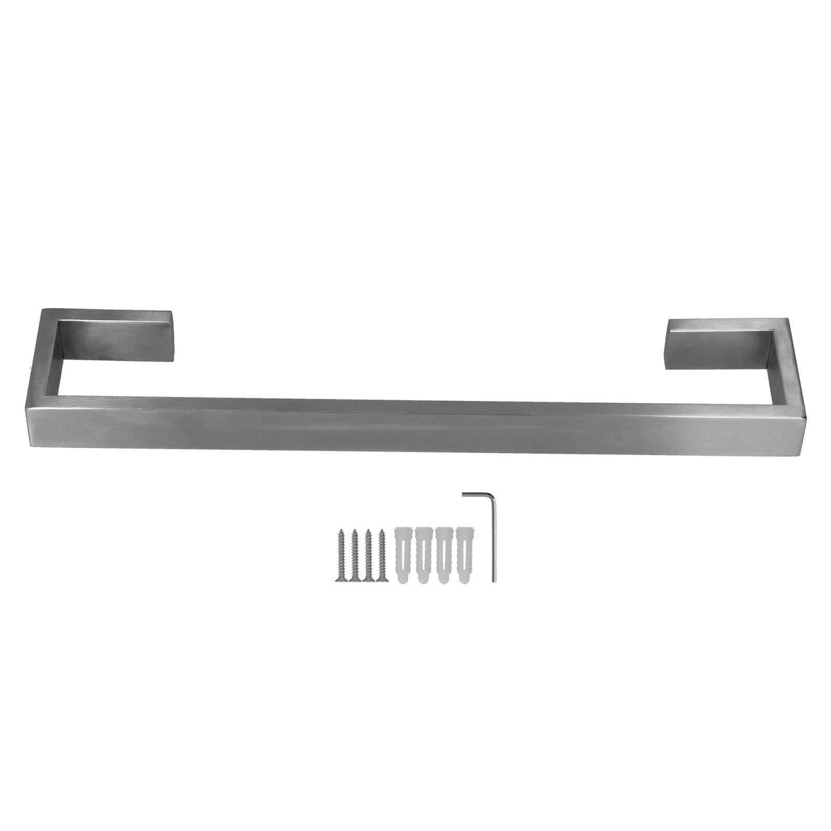40cm Bath Towel Holder in brushed silver stainless steel, with a straight open bar and squared wall-mount ends
