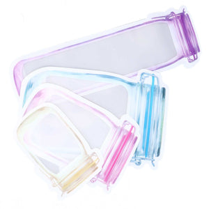 40Pcs Reusable Food Storage Bags in assorted pastel purple, blue, pink and yellow, with clear panels and zipper seals
