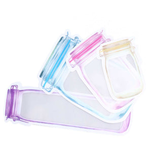 40Pcs Reusable Food Storage Bags, translucent flexible plastic pouches in varied sizes with colorful zipper seals