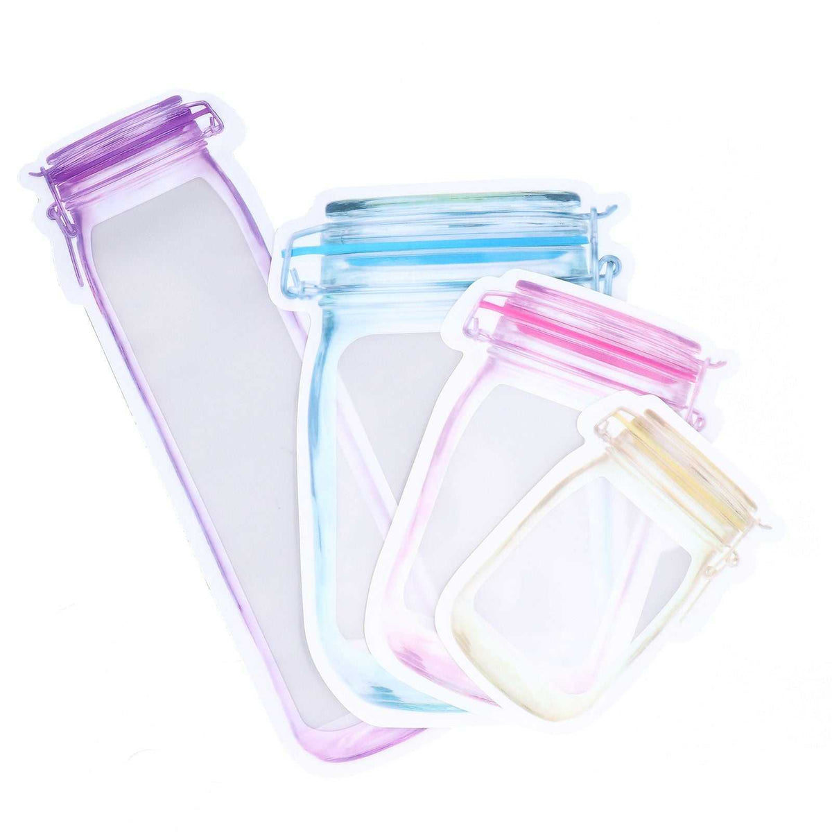 40Pcs Reusable Food Storage Bags, translucent PE composite zipper bags in varied sizes with purple, blue, pink and yellow seals