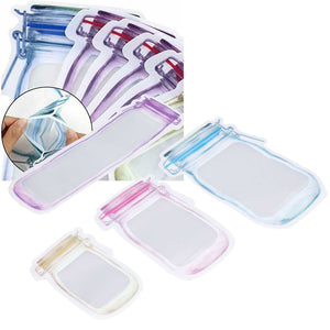 40Pcs Reusable Food Storage Bags in translucent PE composite, assorted sizes with colourful zipper seals and flat rectangular shapes