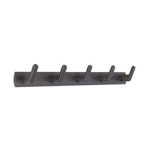 45cm Row Hook rail in dark grey matte aluminium alloy with five angled hooks on a slim wall-mounted strip