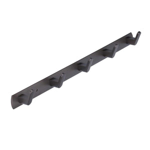 45cm Row Hook rail in dark grey aluminium alloy with a slim bar and five evenly spaced angled hooks
