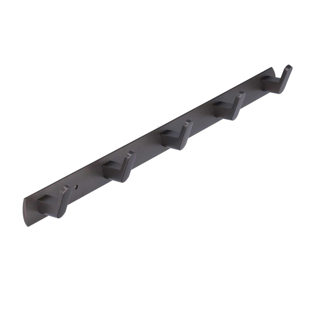 45cm Row Hook rail in dark grey aluminium alloy with a slim bar and five evenly spaced angled hooks
