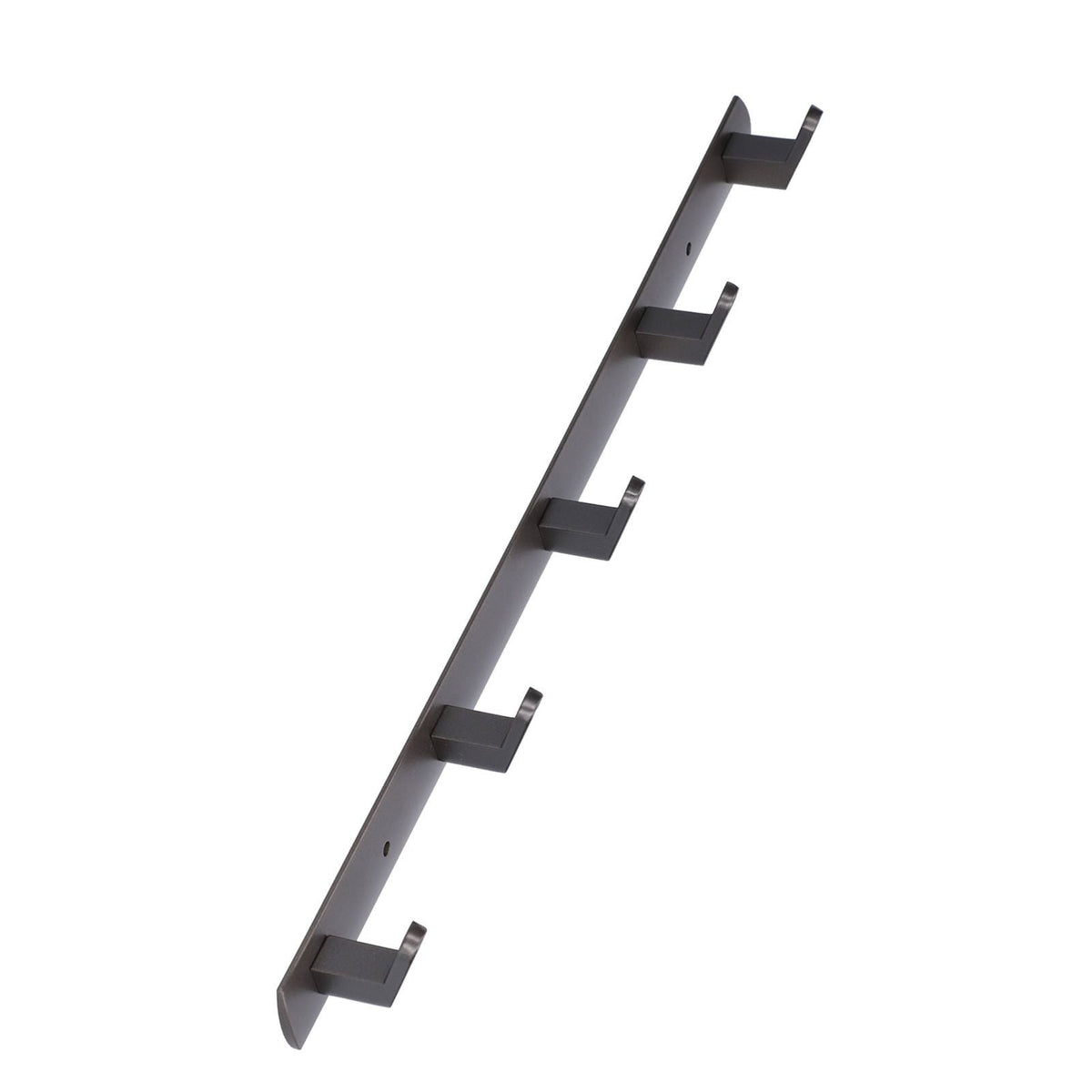 45cm Row Hook rail in dark grey metal with a slim strip and five evenly spaced rectangular hooks