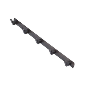 45cm Row Hook rail in dark grey metal with a slim bar and five evenly spaced square hooks