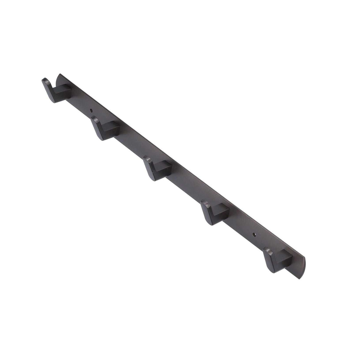 45cm Row Hook rail in dark grey metal with a slim bar and five evenly spaced square hooks