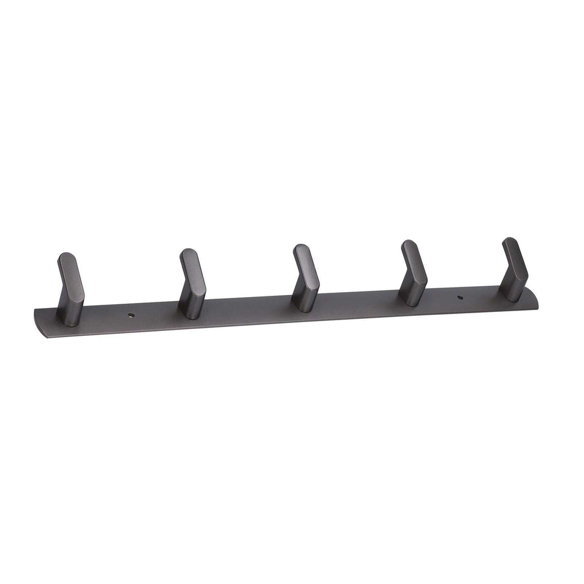 45cm Row Hook rail in dark grey metal with five angled hooks and a slim wall-mounting strip