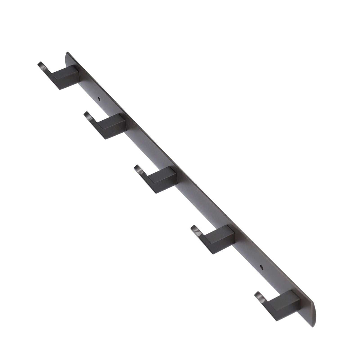45cm Row Hook rail in dark grey metal with a slim bar and five evenly spaced squared hooks.