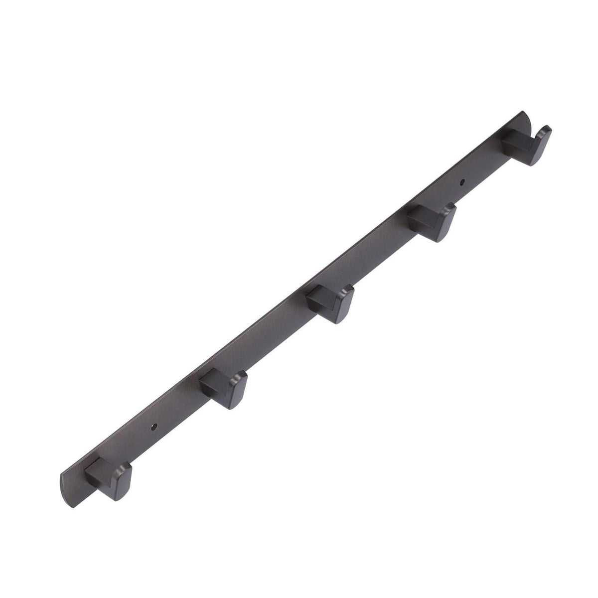45cm Row Hook rail in dark grey metal with five chunky projecting hooks and visible wall-mounting holes