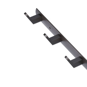 45cm Row Hook rail in dark grey metal with three projecting hooks and a slim wall-mounting strip