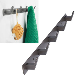45cm Row Hook rail in matte grey aluminium with five evenly spaced angled hooks and a slim wall-mounted strip