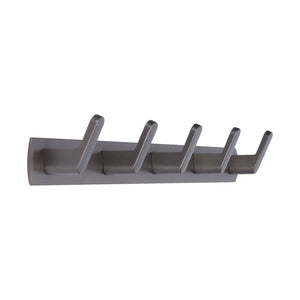 45cm Row Hook in grey aluminium alloy with five angled hooks and a slim rectangular mounting rail