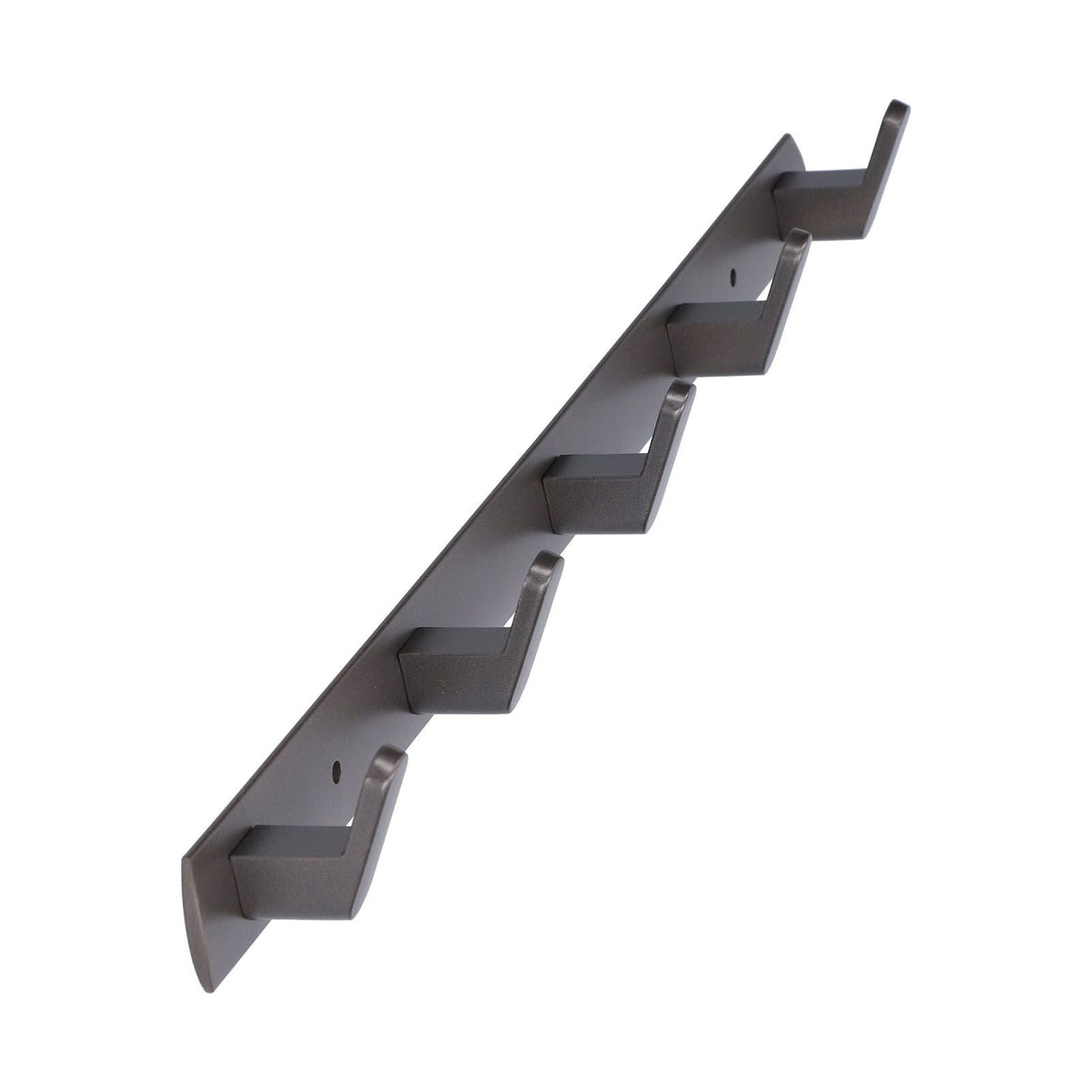 45cm Row Hook rail in dark grey aluminium alloy with five evenly spaced angular hooks and a slim wall-mount strip