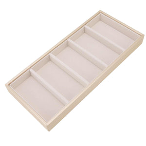 5 grid glasses case, beige leather and MDF tray with five long divided compartments for glasses or accessories