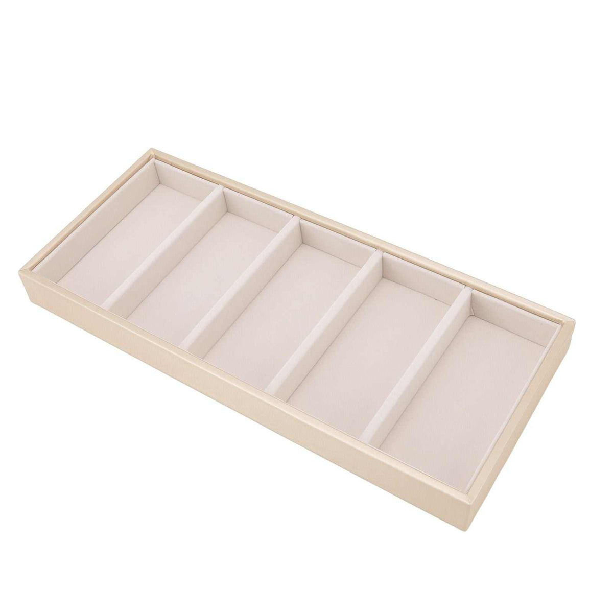 5 grid glasses case in beige leather with five open divided compartments and a simple rectangular design