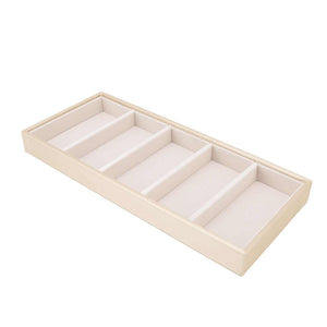 5 grid glasses case in light beige leather with five open divided compartments and a slim rectangular tray design