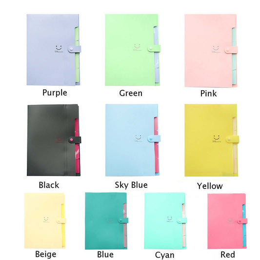 5 Pocket Expanding File Folder in beige PP plastic, with a flat cover, side snap closure and matching tab.