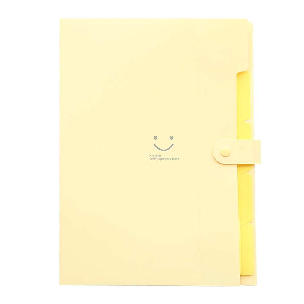 5 Pocket Expanding File Folder in pale yellow plastic with a smooth cover, accordion edges and snap closure