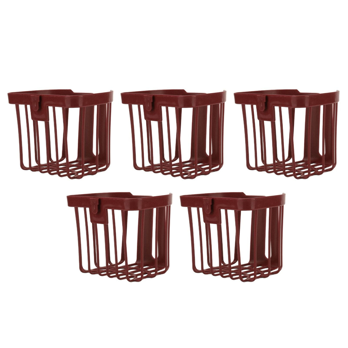 5pcs Hollow Tissue Box Holder set in dark brown plastic, with five open wire-frame baskets and broad top rims.