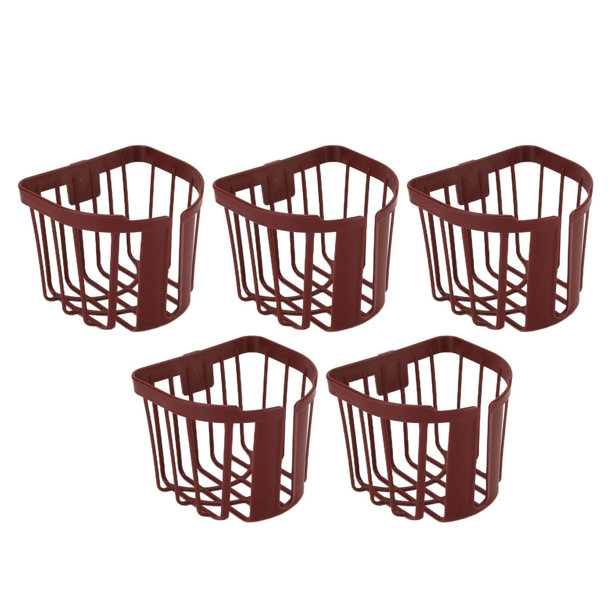 5pcs Hollow Tissue Box Holder set in dark brown plastic, featuring five open wire-style baskets with ventilated slatted sides