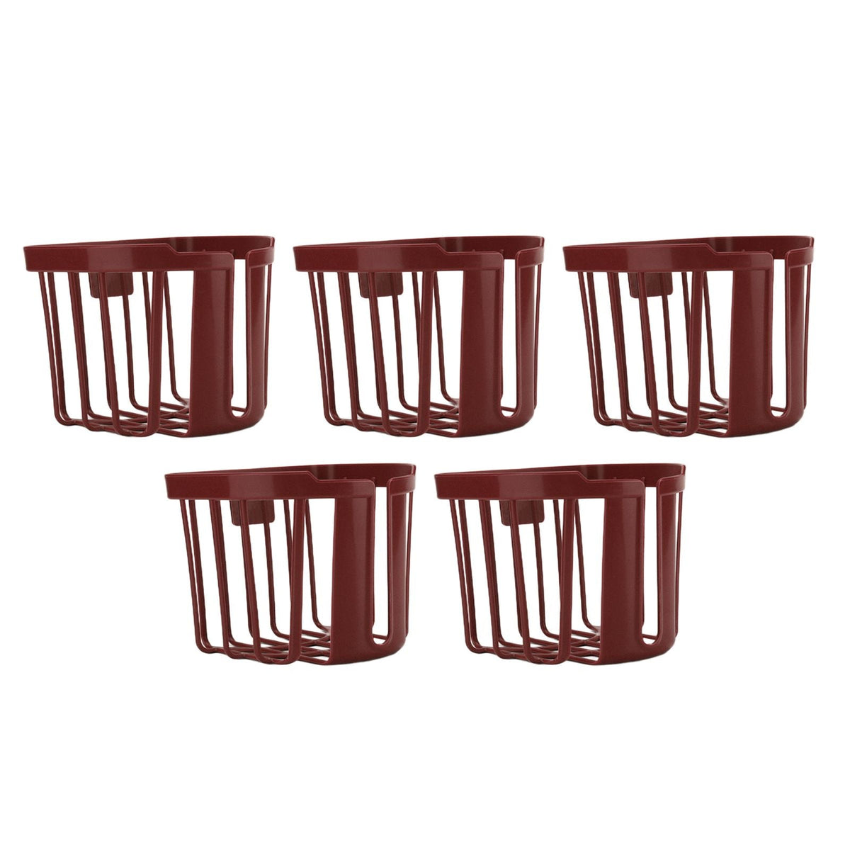 5pcs Hollow Tissue Box Holder set in brown plastic, featuring five open ventilated wire-frame baskets with wide rims