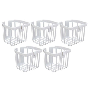 5pcs Hollow Tissue Box Holder set in white plastic, featuring five open wire-style baskets with adhesive wall-mount tabs