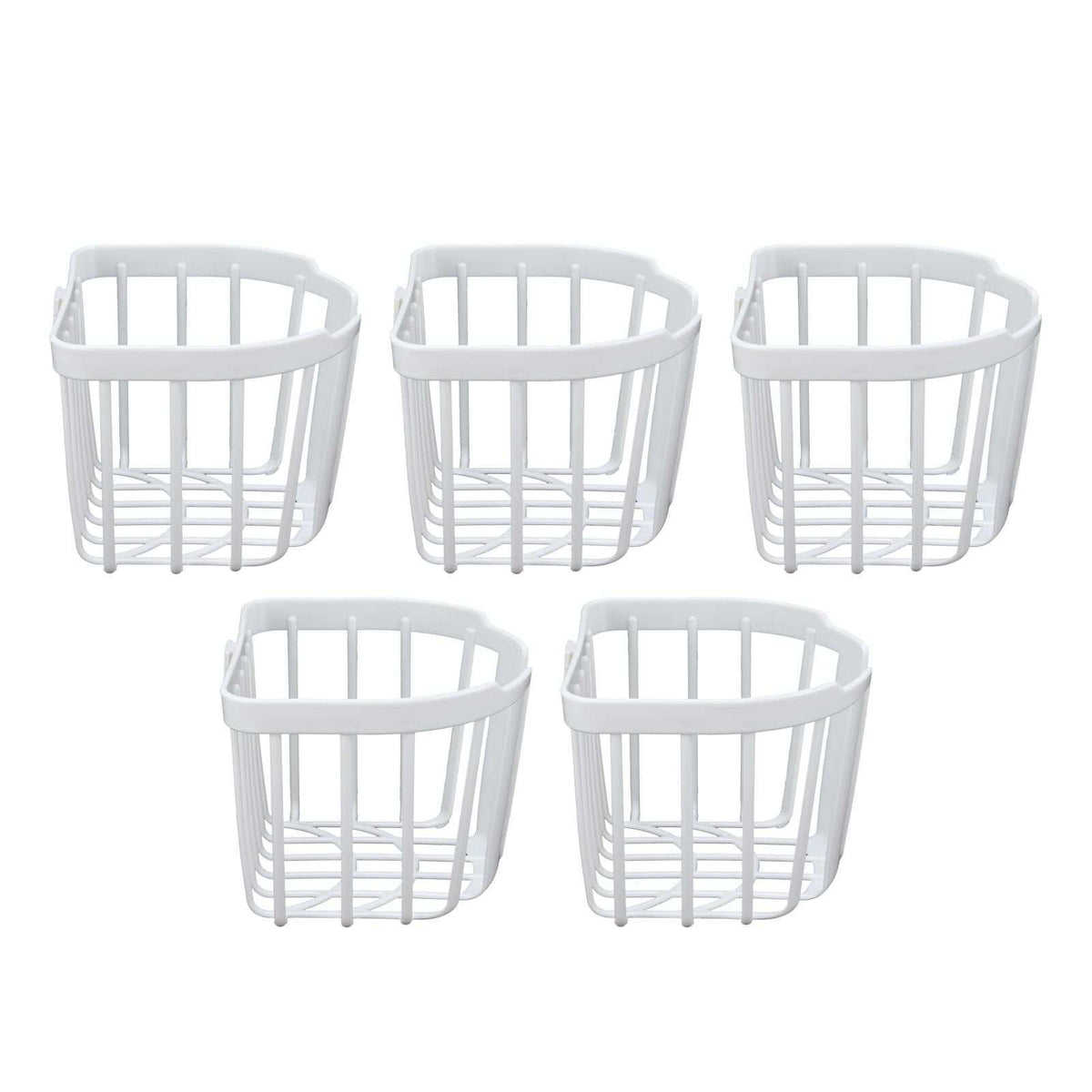 5pcs Hollow Tissue Box Holder set of five white plastic open-frame baskets with rounded rims and vertical slats