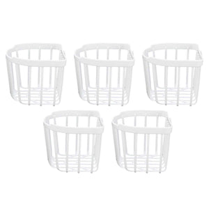 5pcs Hollow Tissue Box Holder set of five white plastic open-wire baskets with slatted sides and bases