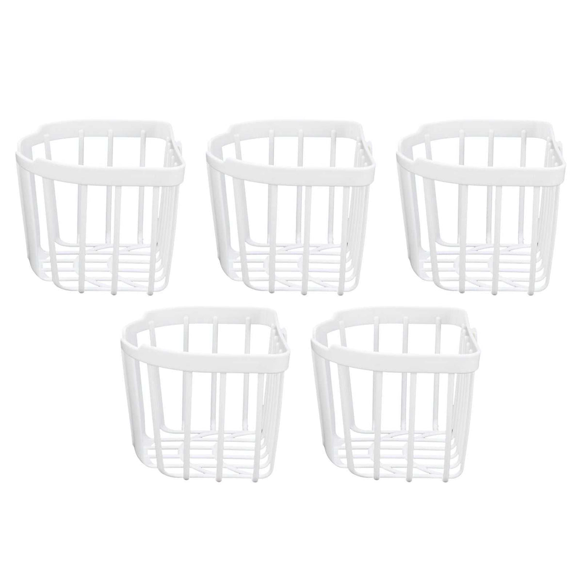 5pcs Hollow Tissue Box Holder set of five white plastic open-wire baskets with slatted sides and bases