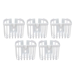 5pcs Hollow Tissue Box Holder set of five white plastic openwork baskets with slatted sides and adhesive tabs
