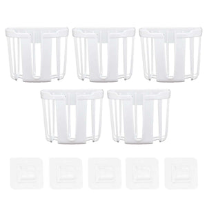 5pcs Hollow Tissue Box Holder set in white plastic, featuring five open-frame holders and adhesive mounting pads