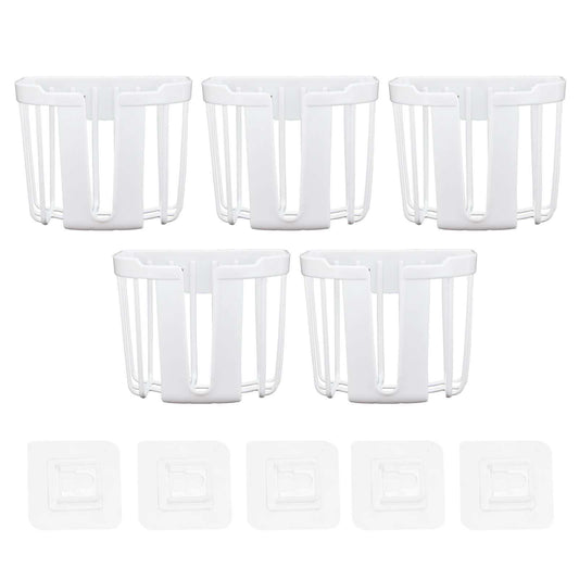 5pcs Hollow Tissue Box Holder set in white plastic, featuring five open-frame holders and adhesive mounting pads
