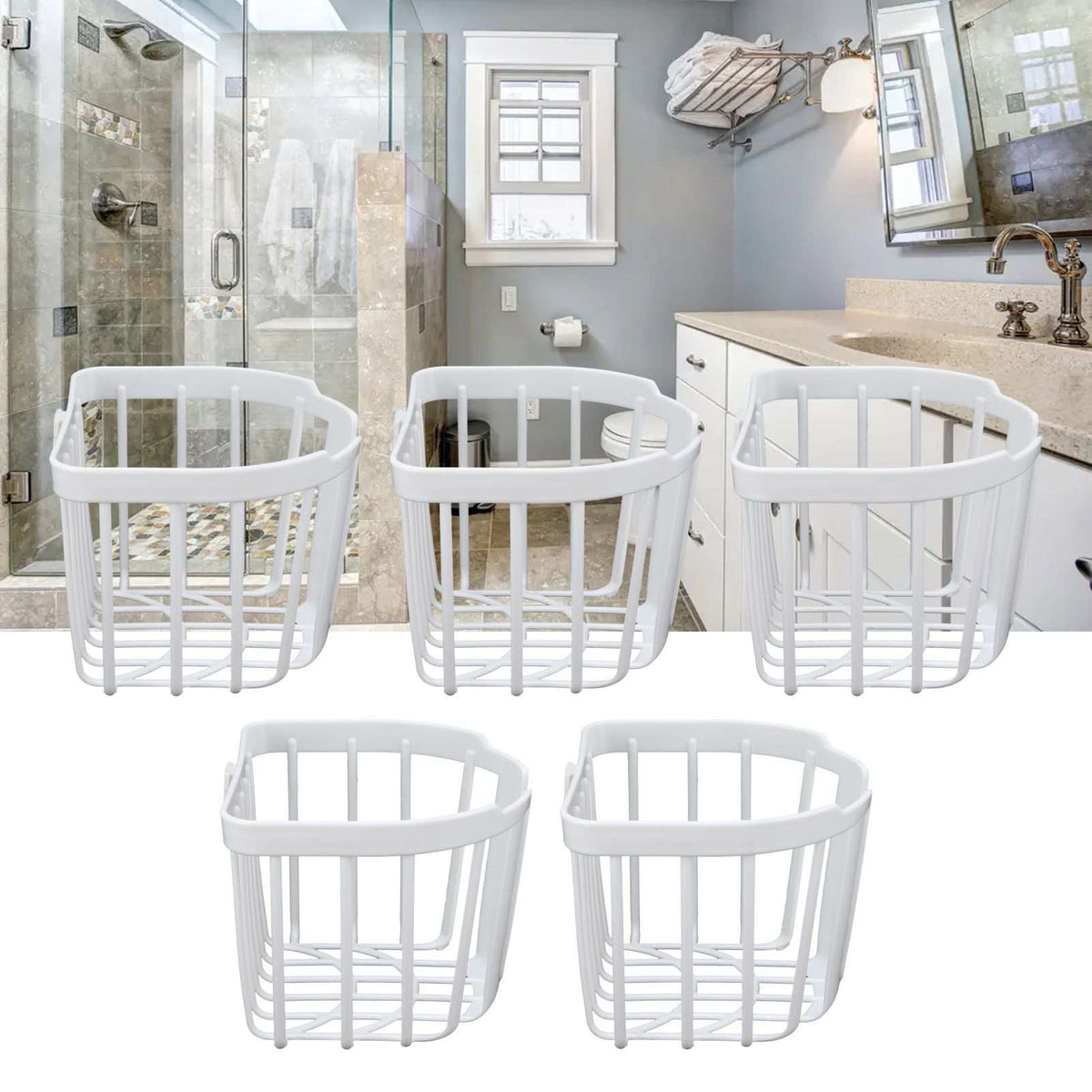 5pcs Hollow Tissue Box Holder keyword describes five white hollow plastic laundry baskets with open slatted sides