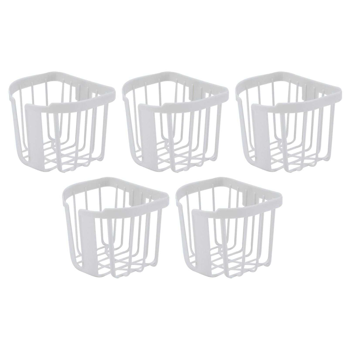 5pcs Hollow Tissue Box Holder set in white plastic, featuring five open, ventilated wire-style baskets with rounded corners