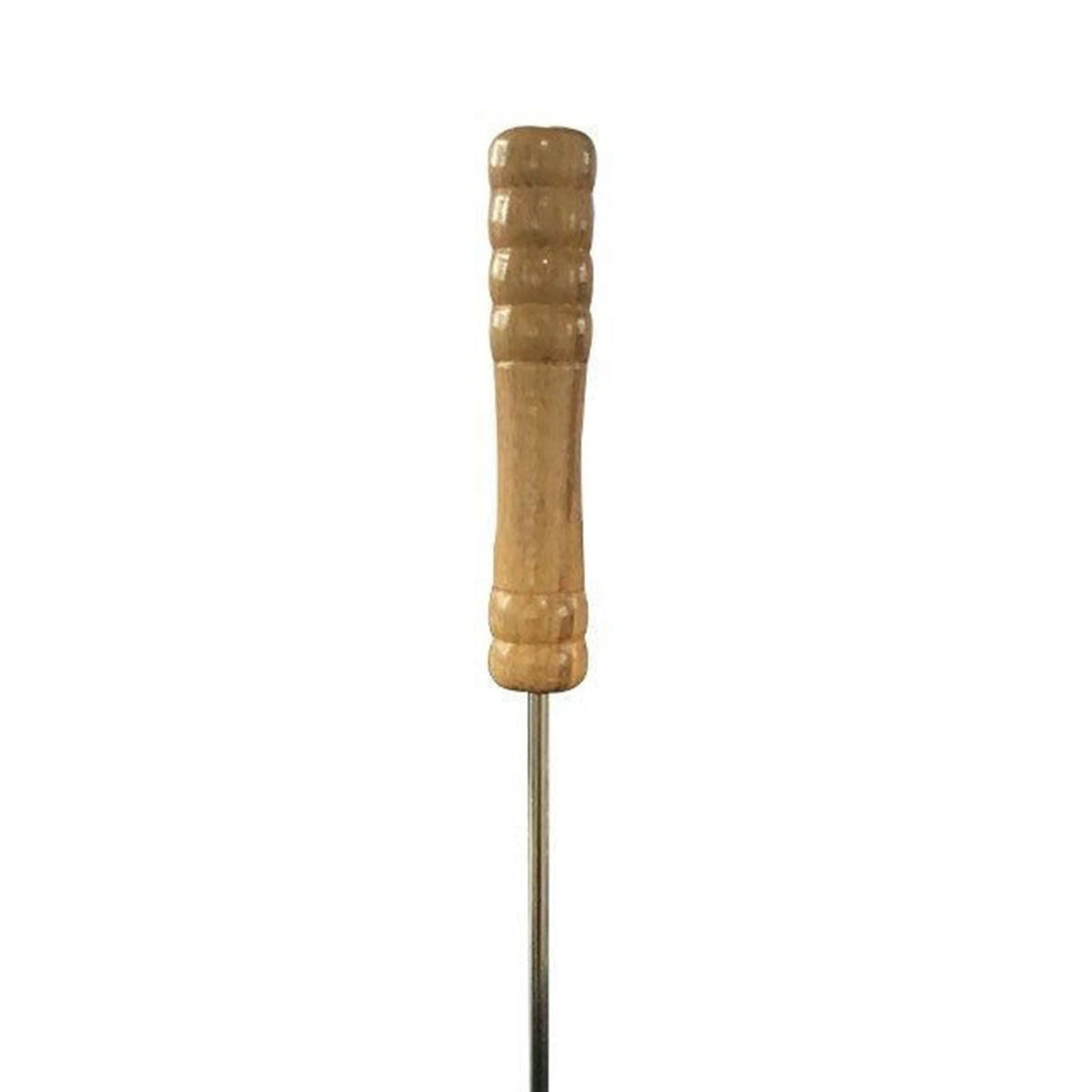 5pcs Potato Masher with a light brown wooden handle, slim stainless steel shaft and ridged grip details