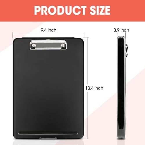 6 Pack Clipboard with Storage, black plastic clipboard with silver spring clip and slim 0.9-inch profile
