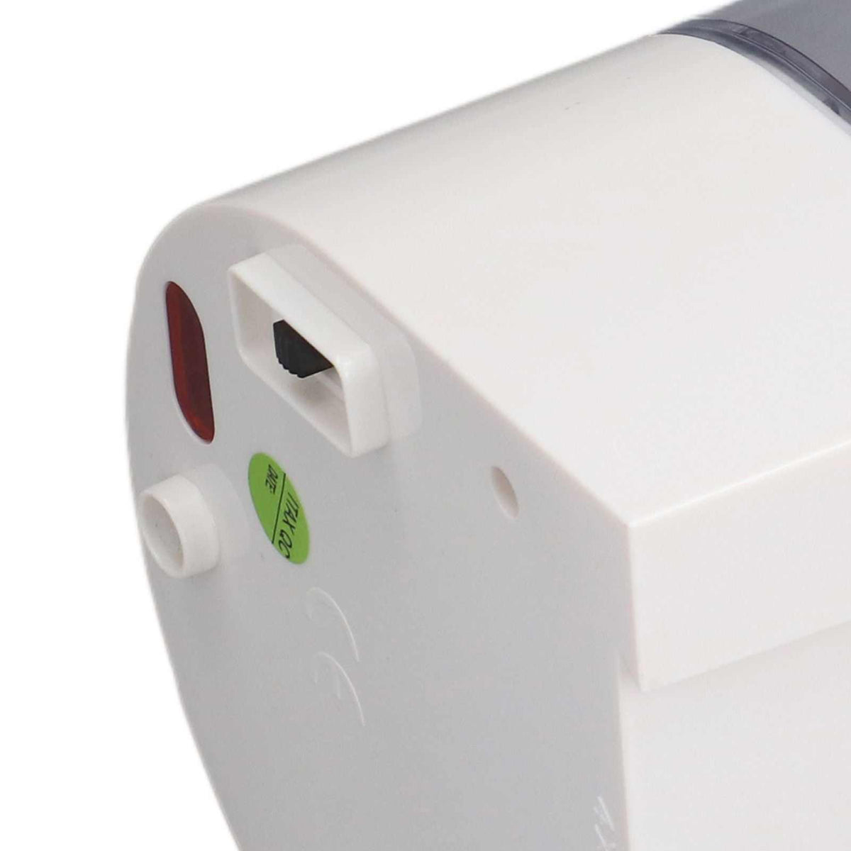 600ml Automatic Soap Dispenser in white ABS plastic, shown with a red indicator, green label and protruding button