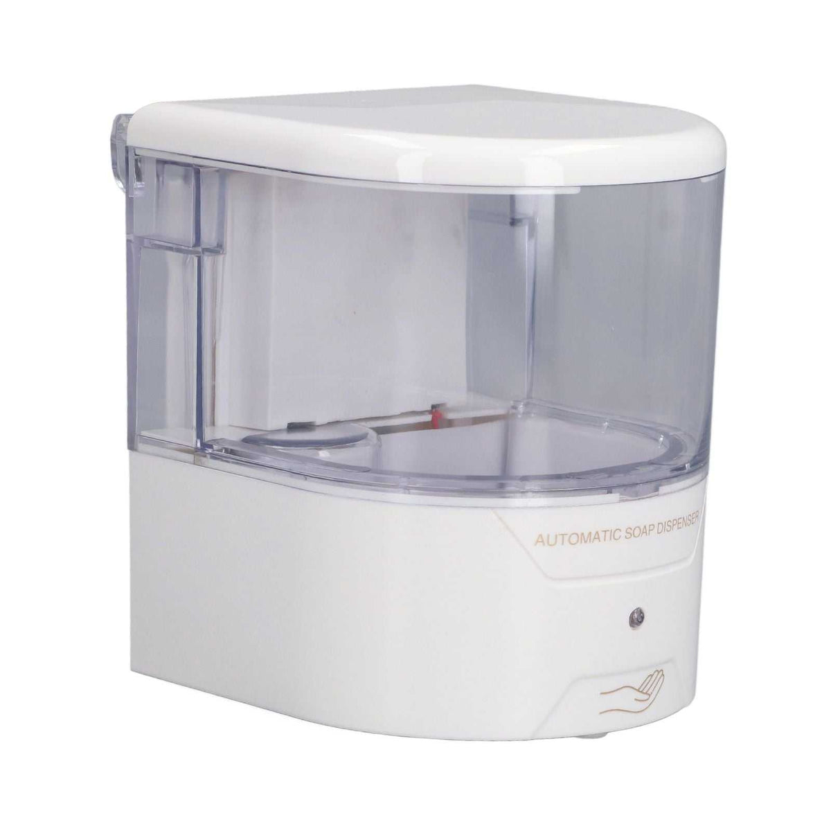 600ml Automatic Soap Dispenser with a white ABS body, clear plastic reservoir and touchless sensor dispensing feature