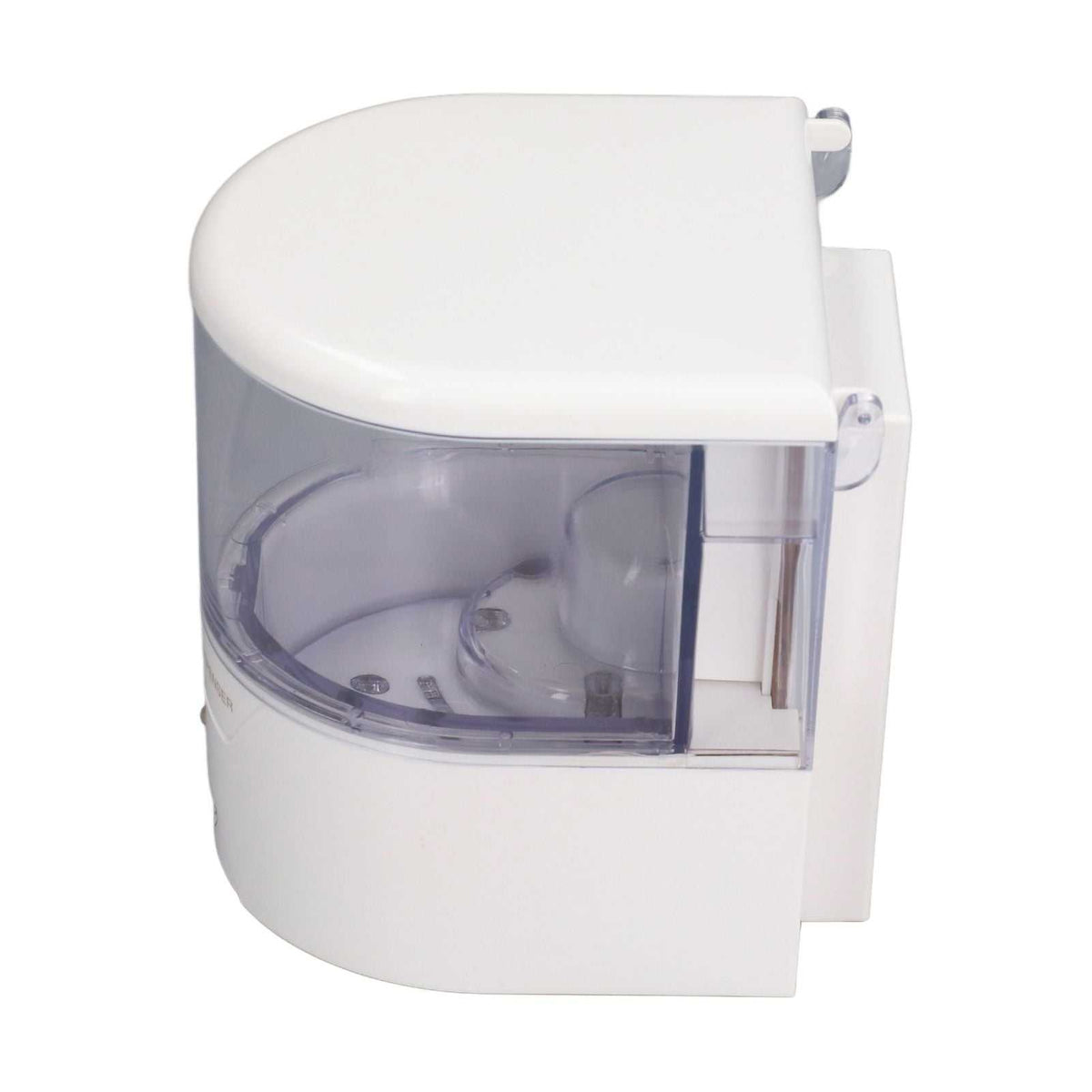 600ml Automatic Soap Dispenser with a white plastic body and clear smoky tank, featuring a rounded top and wall mount