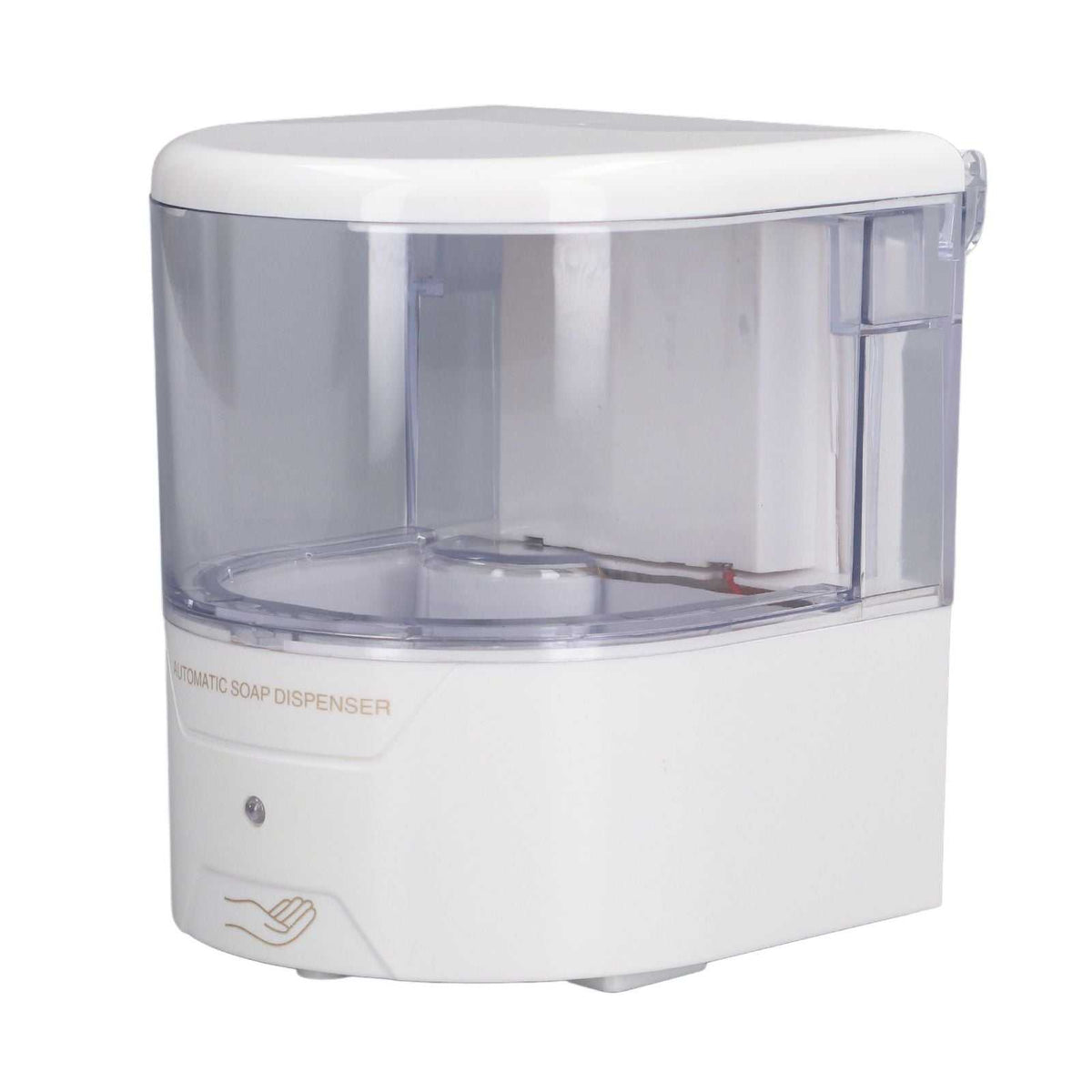 600ml Automatic Soap Dispenser with a white ABS body, clear plastic reservoir and touchless sensor symbol on the front
