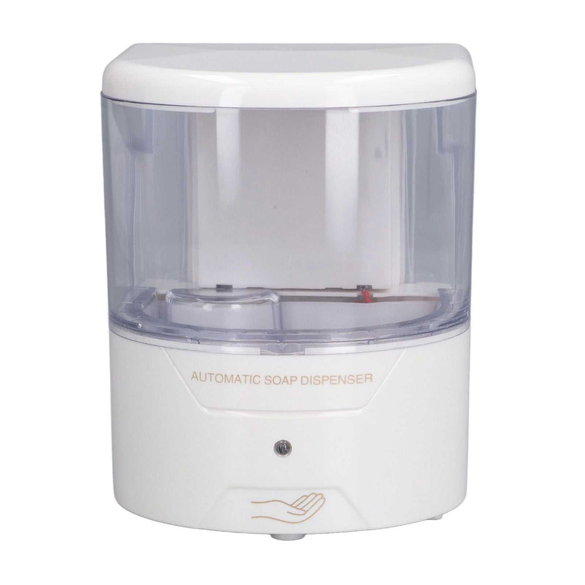 600ml Automatic Soap Dispenser with a white ABS body, clear reservoir, infrared sensor and hand-wave symbol