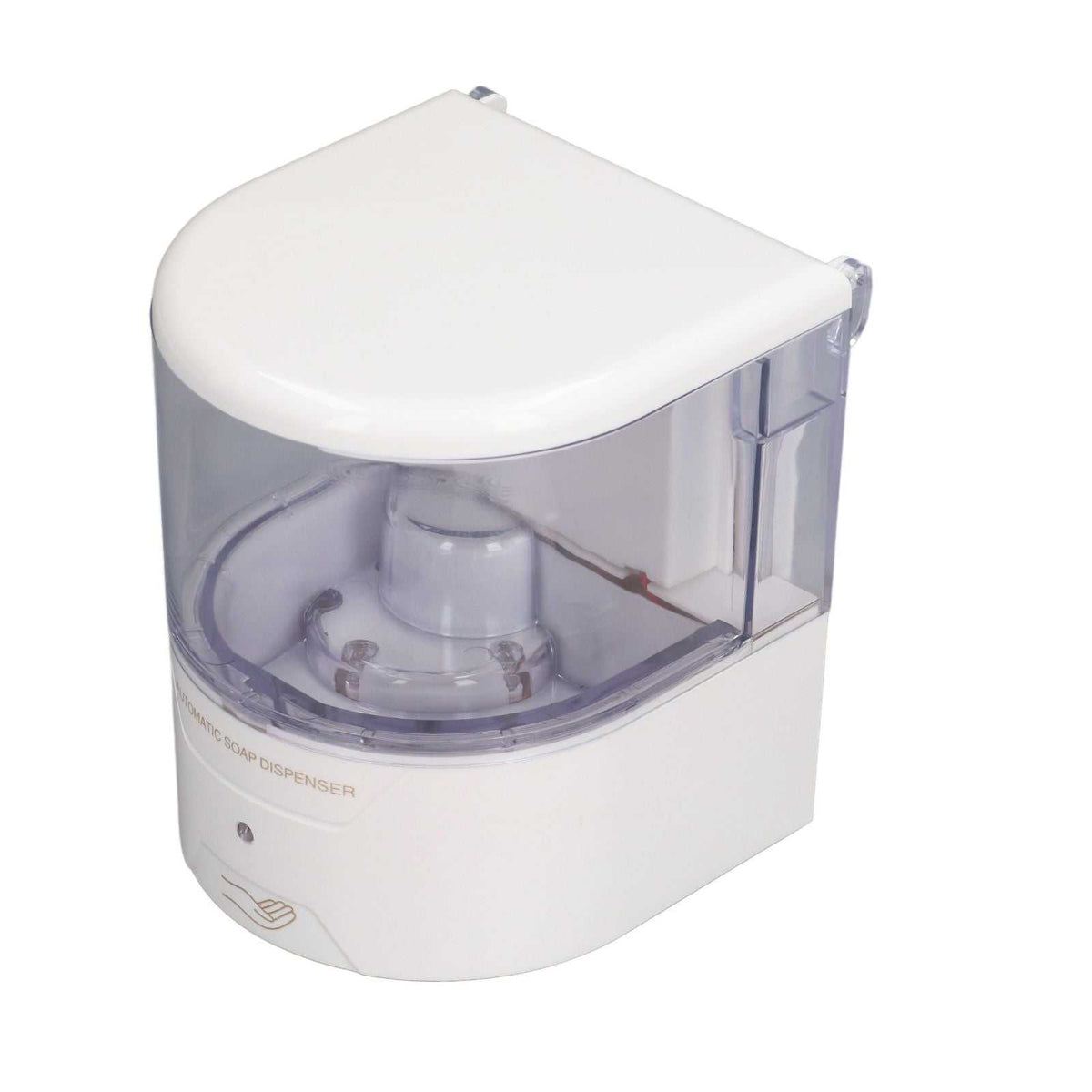 600ml Automatic Soap Dispenser in white ABS plastic with a clear reservoir and rounded wall-mounted housing