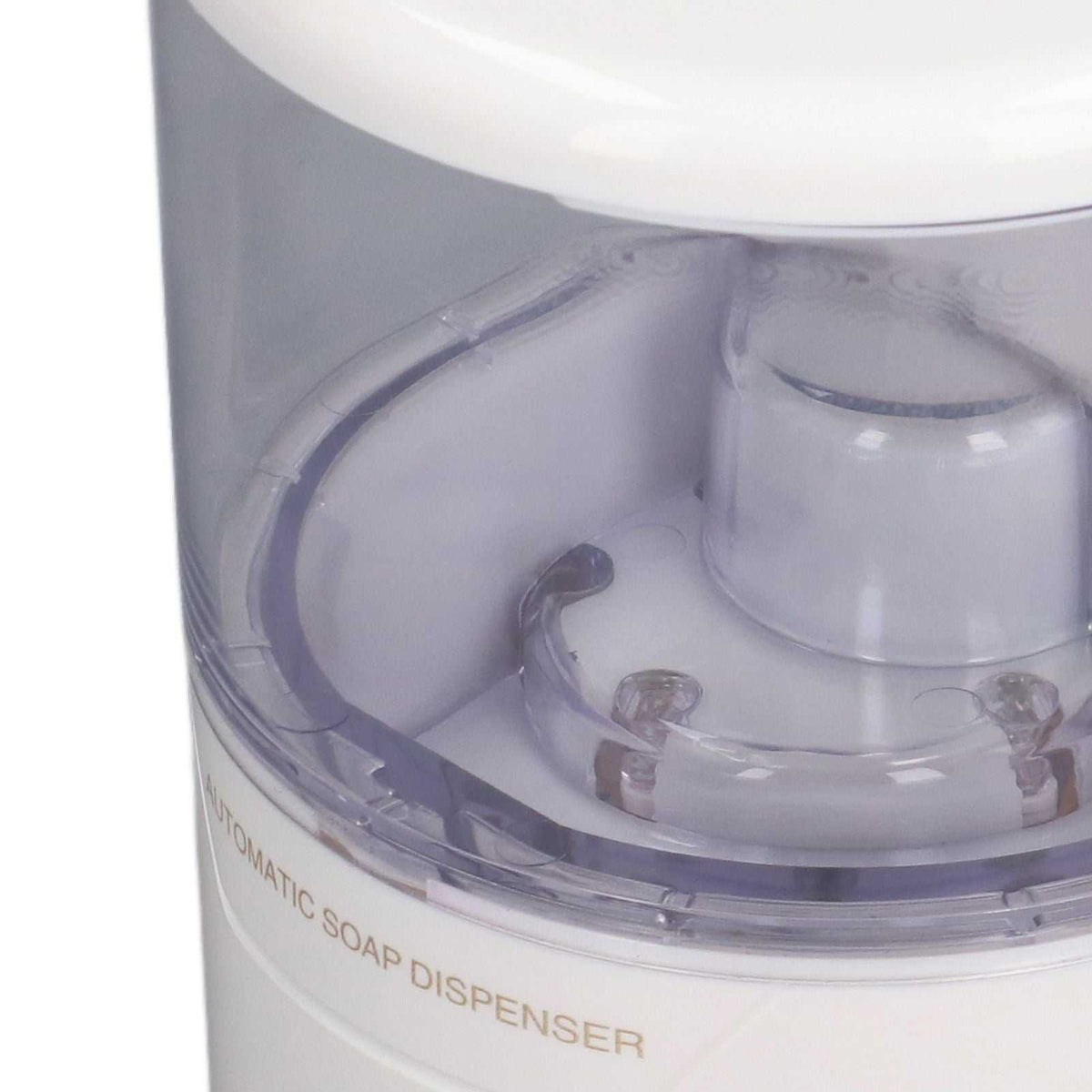 600ml Automatic Soap Dispenser with a white ABS body and clear tank, featuring a visible internal dispensing mechanism